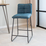 Bar Stools - Industrial Bar Stool Blue Jelle Microfiber Fabric - Seat Height 65 cm - Without Arm - Dimehouse
