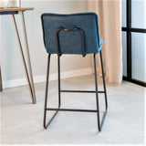 Bar Stools - Industrial Bar Stool Blue Jelle Microfiber Fabric - Seat Height 65 cm - Without Arm - Dimehouse