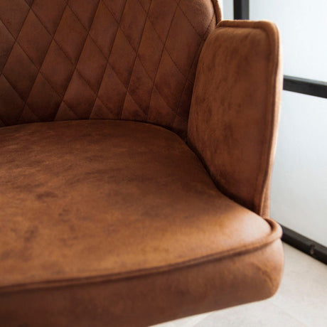 Bar Stools - Swivel Bar Stool Cognac Microfiber Fabric Novan - Adjustable - With Armrests - Dimehouse