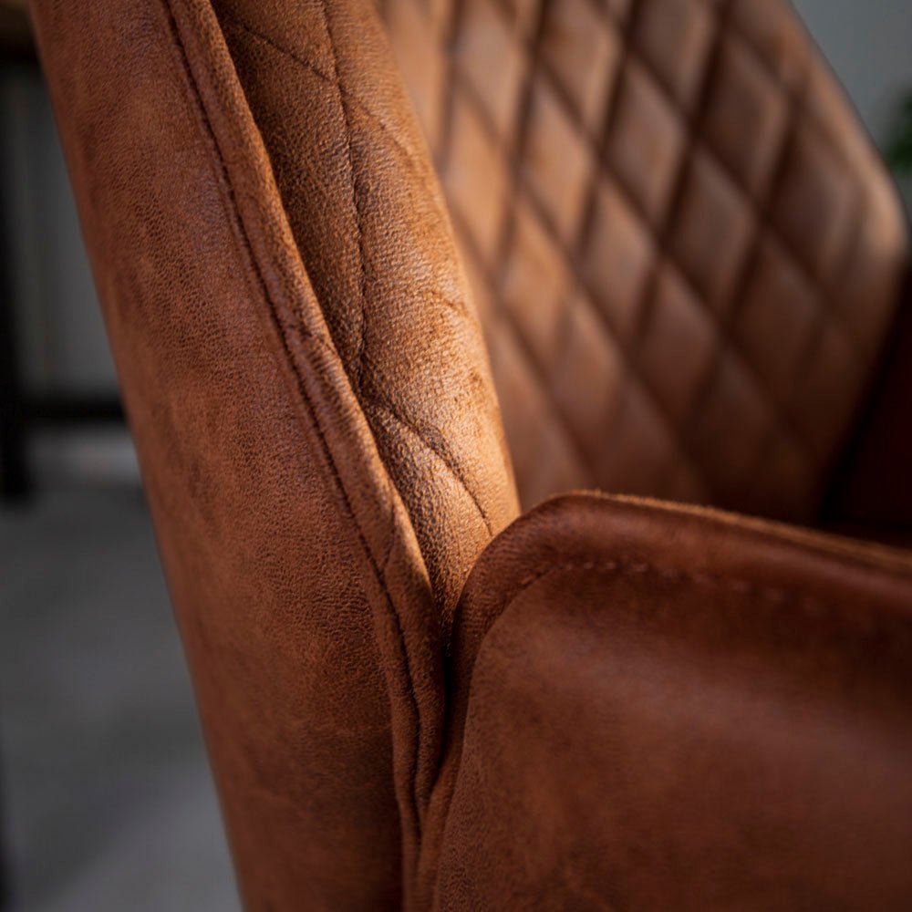 Bar Stools - Swivel Bar Stool Cognac Microfiber Fabric Novan - Adjustable - With Armrests - Dimehouse