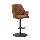 Bar Stools - Swivel Bar Stool Cognac Microfiber Fabric Novan - Adjustable - With Armrests - Dimehouse