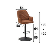 Bar Stools - Swivel Bar Stool Cognac Microfiber Fabric Novan - Adjustable - With Armrests - Dimehouse
