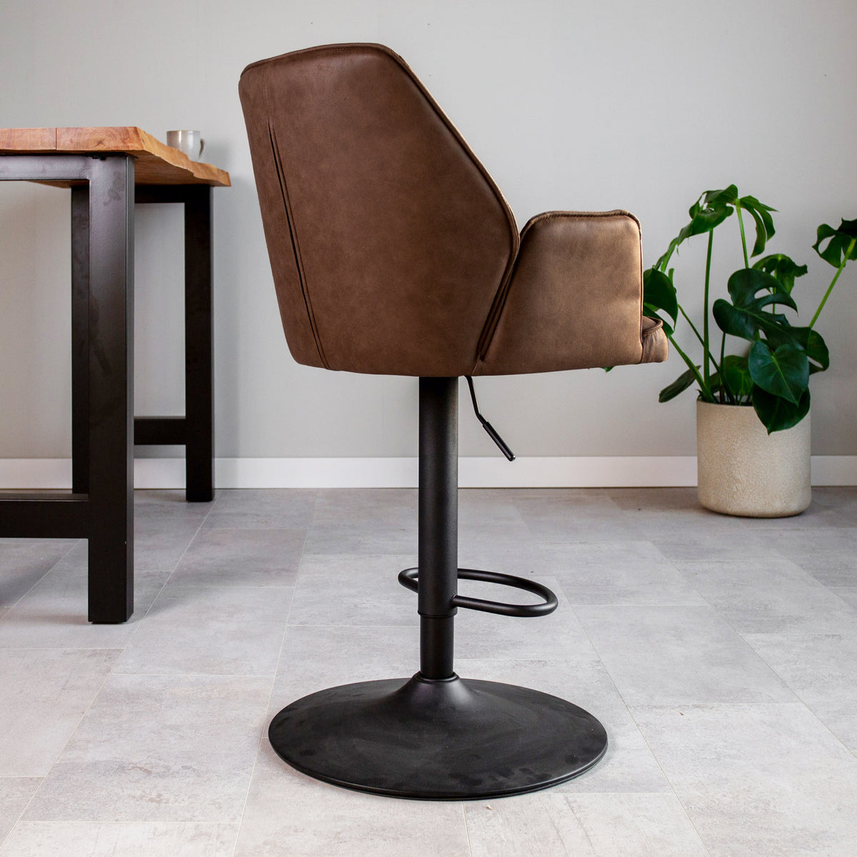 Bar Stools - Swivel Bar Stool Taupe Microfiber Fabric Novan - Adjustable - With Armrests - Dimehouse