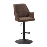 Bar Stools - Swivel Bar Stool Taupe Microfiber Fabric Novan - Adjustable - With Armrests - Dimehouse