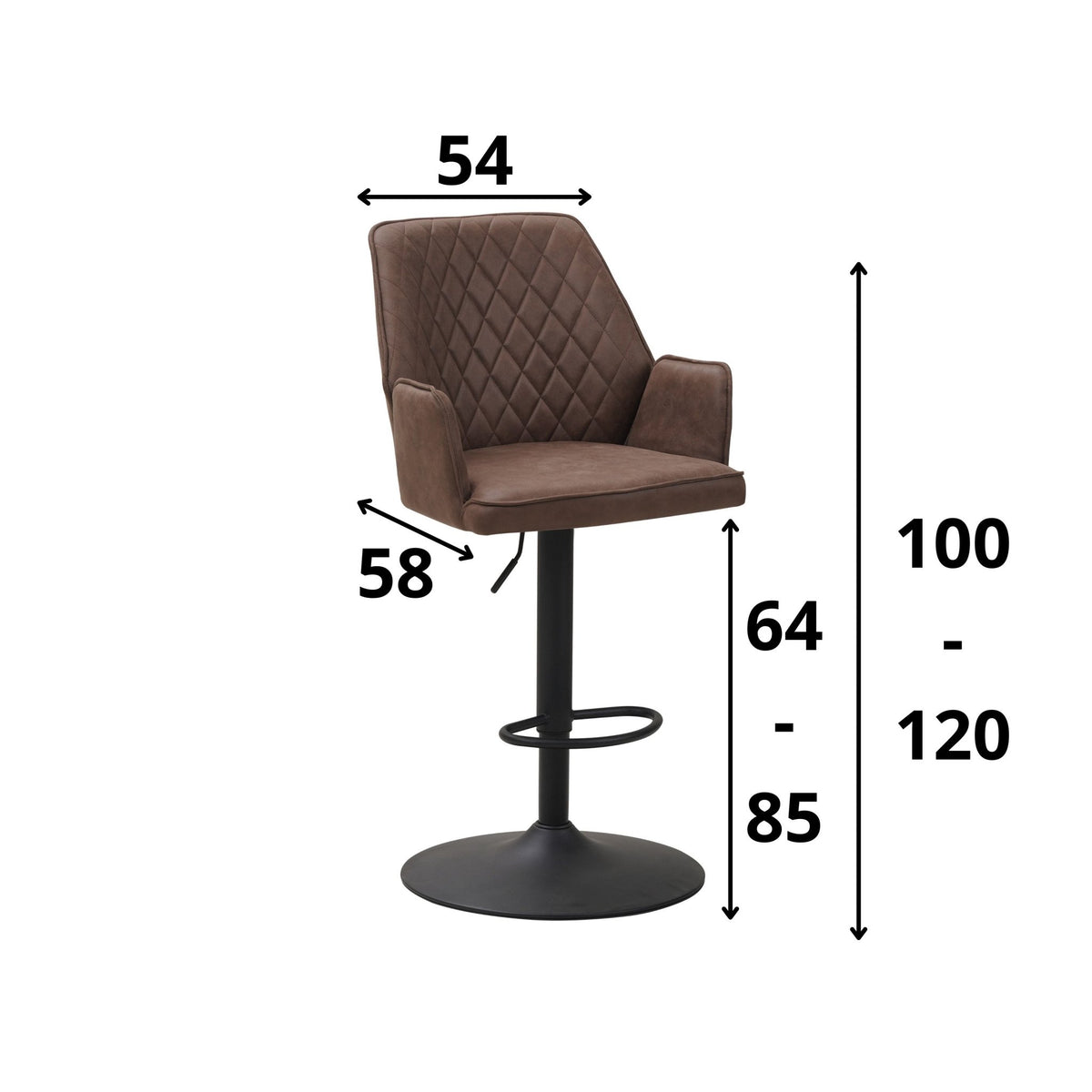Bar Stools - Swivel Bar Stool Taupe Microfiber Fabric Novan - Adjustable - With Armrests - Dimehouse