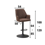 Bar Stools - Swivel Bar Stool Taupe Microfiber Fabric Novan - Adjustable - With Armrests - Dimehouse