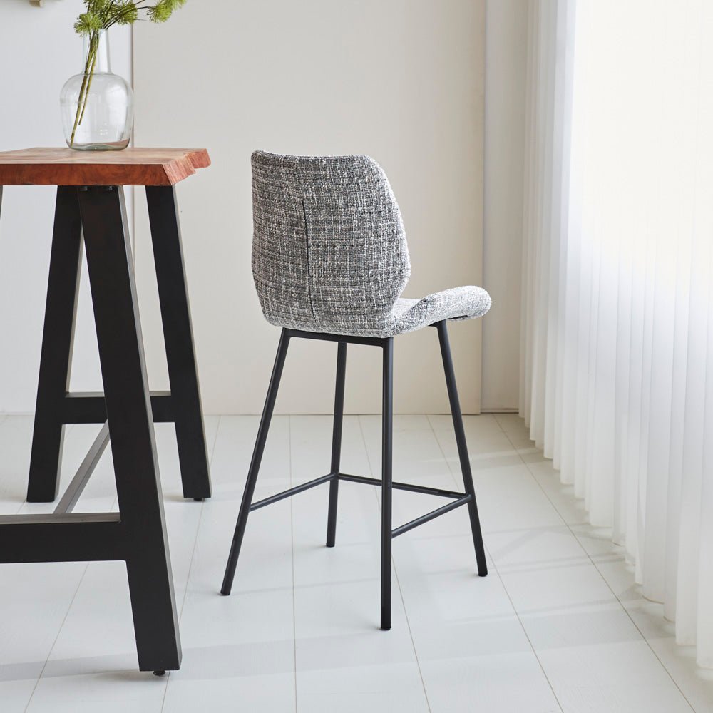 Bar Stools - Beau Bar Stool Light Gray Chenille Fabric - 67 cm Seat Height - Without Armrests - Dimehouse