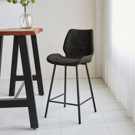 Bar Stools - Beau Bar Stool Black Chenille Fabric - 67 cm Seat Height - Without Armrests - Dimehouse
