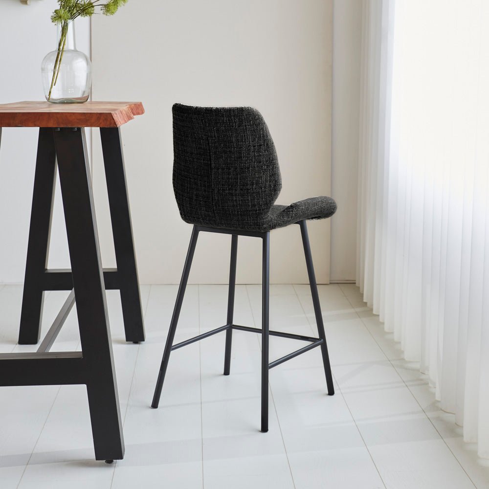 Bar Stools - Beau Bar Stool Black Chenille Fabric - 67 cm Seat Height - Without Armrests - Dimehouse