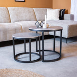 Coffee Tables - Round Coffee Table Set of 2 Sintered Stone Marble Look Paige Gray - Dimehouse