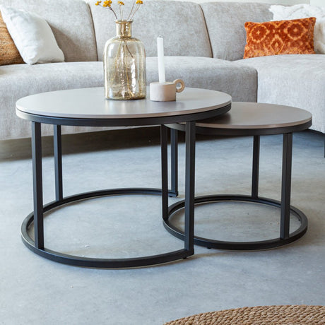 Coffee tables - Coffee table set of 2 Trevor marble white round - Dimehouse