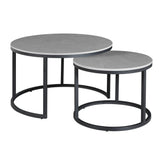 Coffee tables - Coffee table set of 2 Trevor marble gray round - Dimehouse