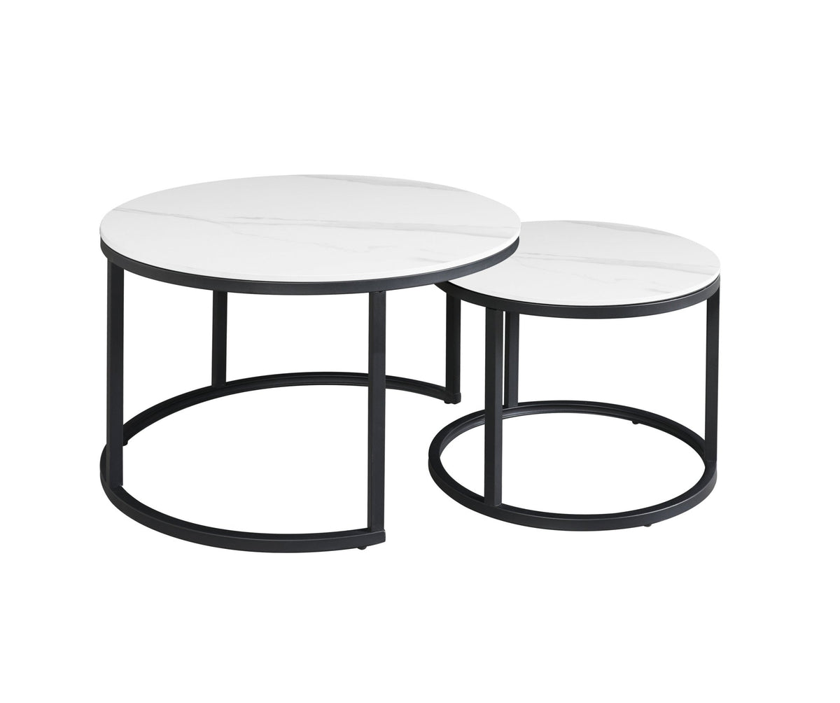 Coffee tables - Coffee table set of 2 Trevor marble white round - Dimehouse