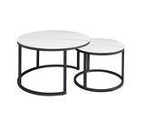 Coffee tables - Coffee table set of 2 Trevor marble white round - Dimehouse
