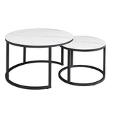 Coffee tables - Coffee table set of 2 Trevor marble white round - Dimehouse