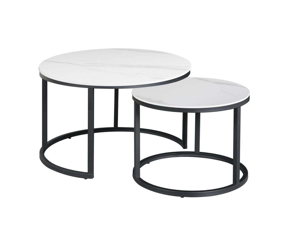 Coffee tables - Coffee table set of 2 Trevor marble white round - Dimehouse