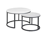 Coffee tables - Coffee table set of 2 Trevor marble white round - Dimehouse