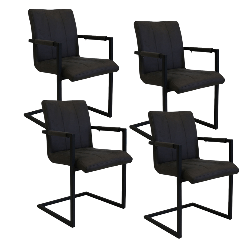 Dining room chairs - Set of 4 Industrial Dining room chairs Jackson Anthracite - Microfiber - With Armrests - Dimehouse