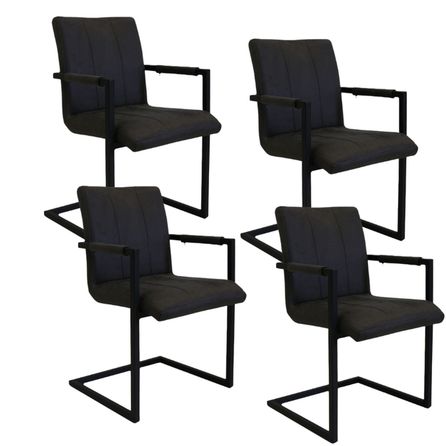 Dining room chairs - Set of 4 Industrial Dining room chairs Jackson Anthracite - Microfiber - With Armrests - Dimehouse