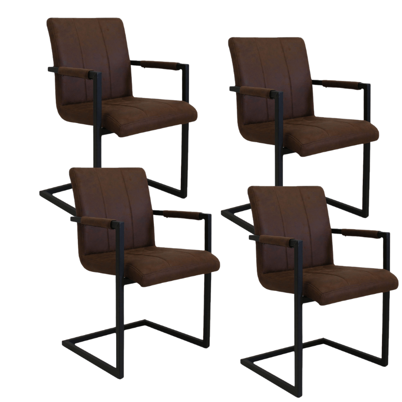 Dining room chairs - Set of 4 Industrial Dining room chairs Jackson Brown - Microfiber - With Armrests - Dimehouse