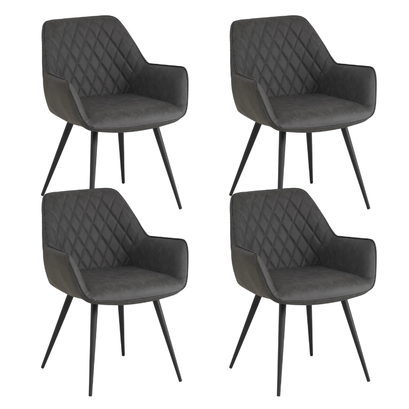 Dining room chairs - Set of 4 Industrial Dining room chairs Cara Anthracite Checkered pattern - Faux leather - With Armrest - Dimehouse