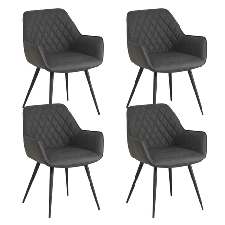 Dining room chairs - Set of 4 Industrial Dining room chairs Cara Anthracite Checkered pattern - Faux leather - With Armrest - Dimehouse