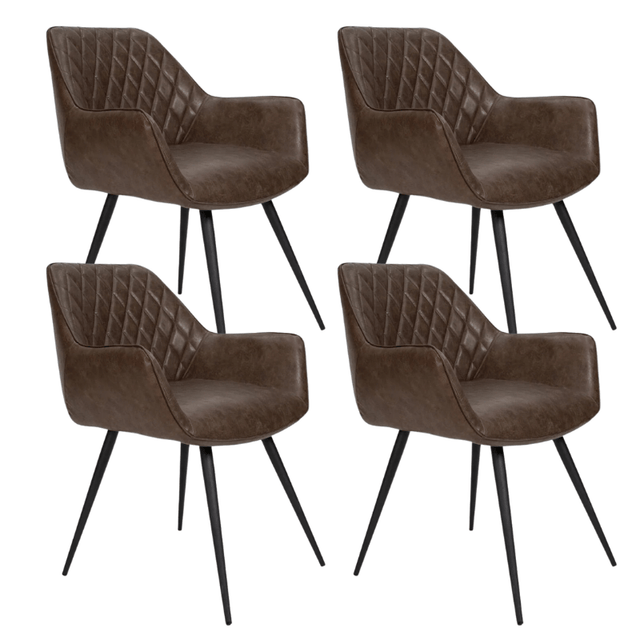 Dining room chairs - Set of 4 Industrial Dining room chairs Cara Taupe Check pattern - Faux leather - With Armrest - Dimehouse