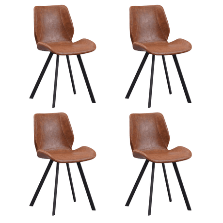 Dining room chairs - Set of 4 Dining room chairs Industrial Cognac Faux Leather Barry - Without Armrests - Dimehouse