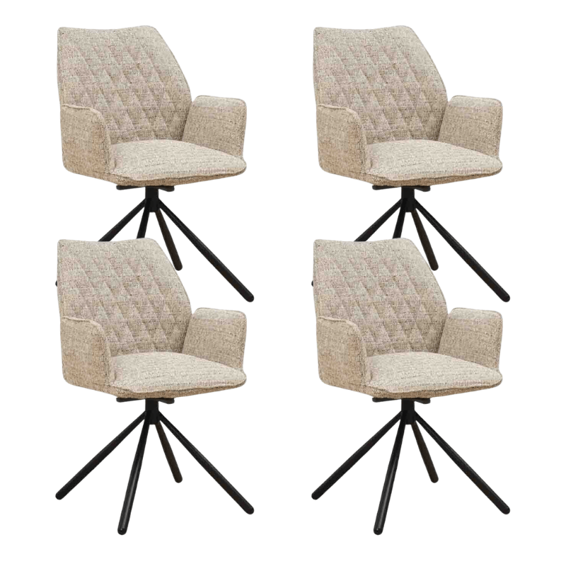 Dining room chairs - Set of 4 Swivel dining room chairs Novan Beige Chenille - 180° Rotatable - Dimehouse