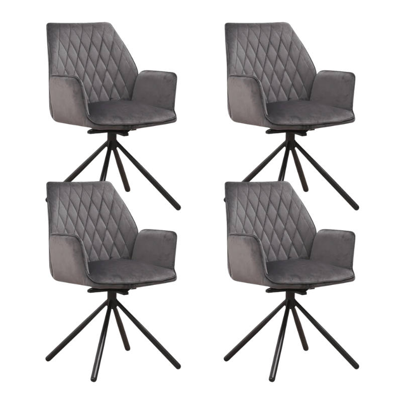 Dining room chairs - Set of 4 Swivel dining room chairs Novan Anthracite Velvet - 180° Rotatable - Dimehouse