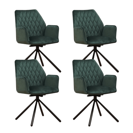 Dining room chairs - Set of 4 Swivel dining room chairs Novan Green Velvet - 180° Rotatable - Dimehouse