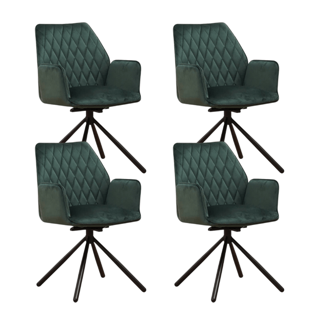 Dining room chairs - Set of 4 Swivel dining room chairs Novan Green Velvet - 180° Rotatable - Dimehouse
