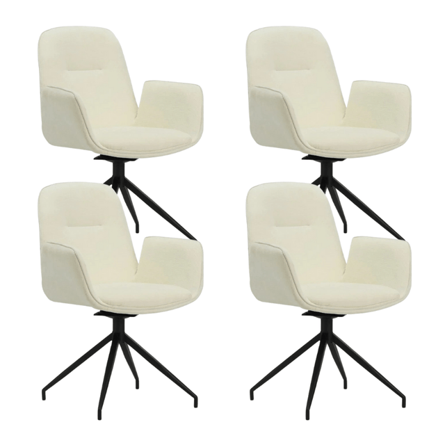 Dining room chairs - Set of 4 Swivel Dining room chairs Nela Chenille Cream - With Armrests - Dimehouse