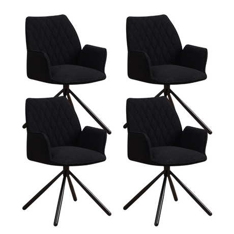 Dining room chairs - Set of 4 Rotatable dining room chairs Novan Black Bouclé - 180° Rotatable - Dimehouse