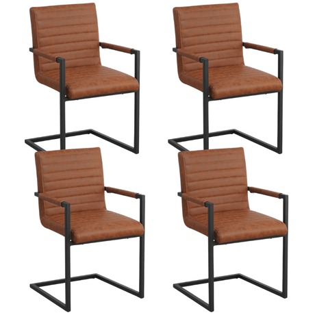 Dining room chairs - Set of 4 Dining room chairs Kuba Industrial Cognac - Faux leather - With Armrests - Dimehouse