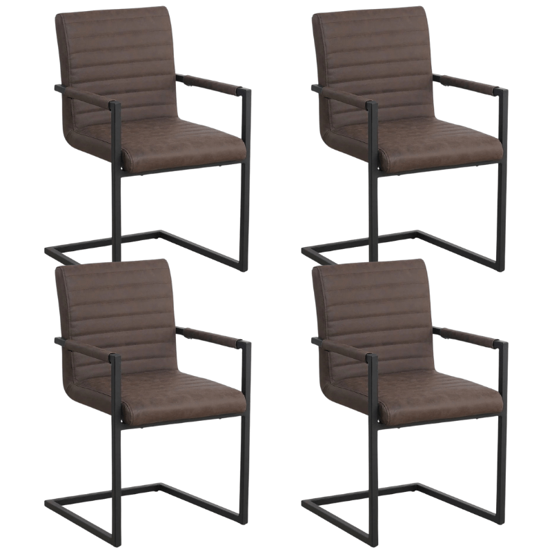 Dining room chairs - Set of 4 Dining room chairs Kuba Industrial Taupe - Faux leather - With Armrests - Dimehouse