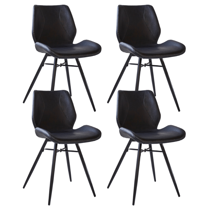 Dining room chairs - Set of 4 Dining room chairs Beau Industrial Black Faux Leather - Without Armrests - Dimehouse