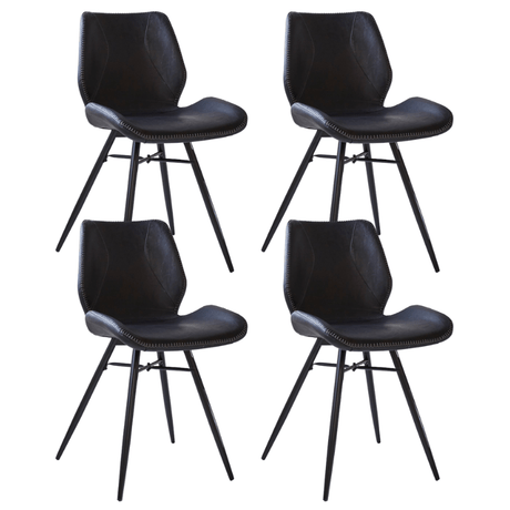 Dining room chairs - Set of 4 Dining room chairs Beau Industrial Black Faux Leather - Without Armrests - Dimehouse