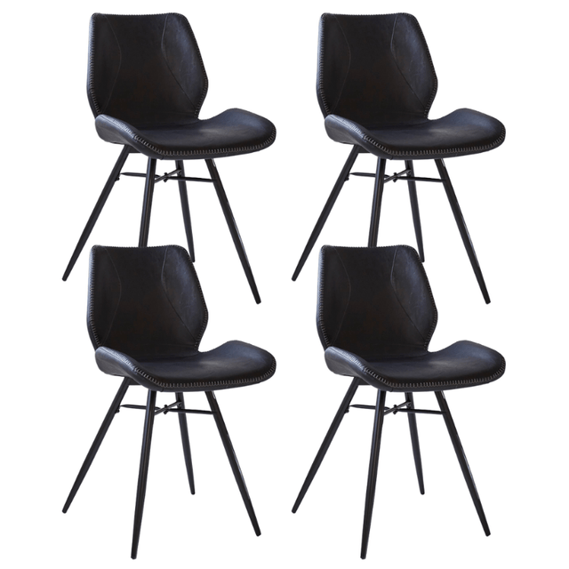 Dining room chairs - Set of 4 Dining room chairs Beau Industrial Black Faux Leather - Without Armrests - Dimehouse