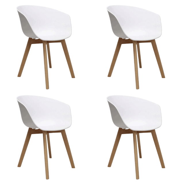 Dining room chairs - Set of 4 Dining room chairs Herning Scandinavian White - Plastic and Beech wood - Dimehouse