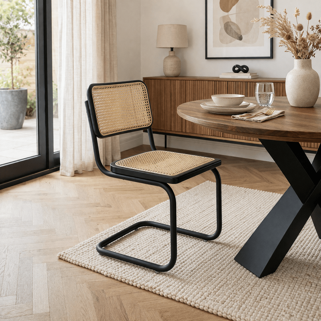 Dining room chair - Tubular frame dining room chair Vester black metal with bamboo webbing - Without Armrests - Dimehouse
