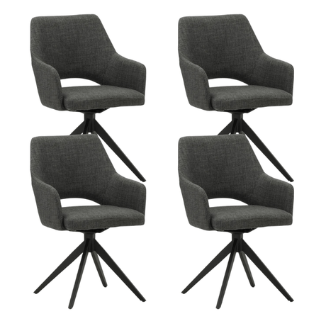 Dining room chairs - Set of 4 Swivel dining room chairs Sid Anthracite Fabric - With Armrests - Dimehouse