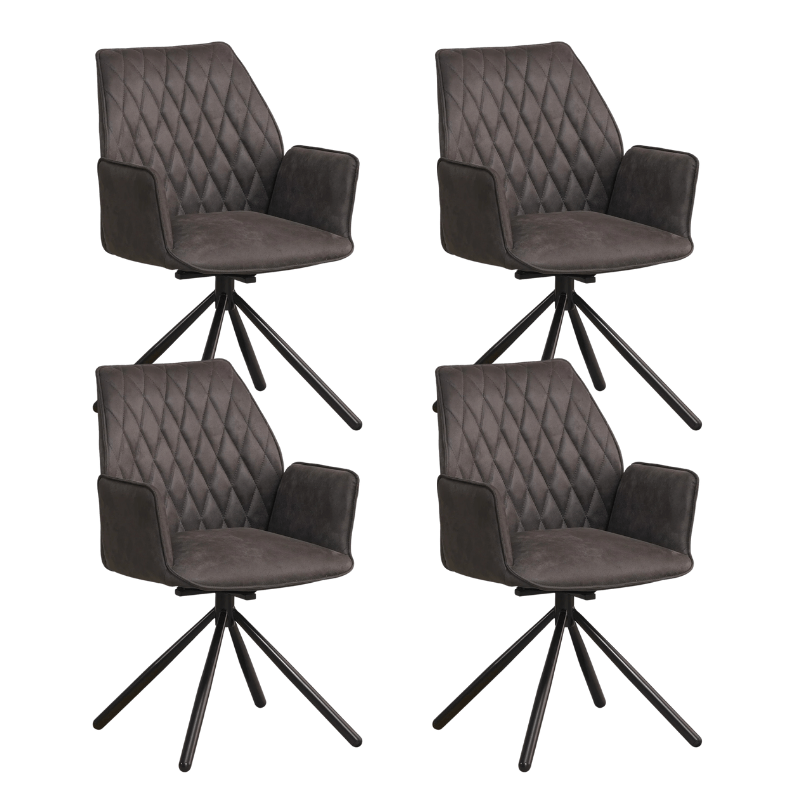 Dining room chairs - Set of 4 Rotatable Dining room chairs Novan Industrial Anthracite Fabric - 180° Rotatable - Dimehouse