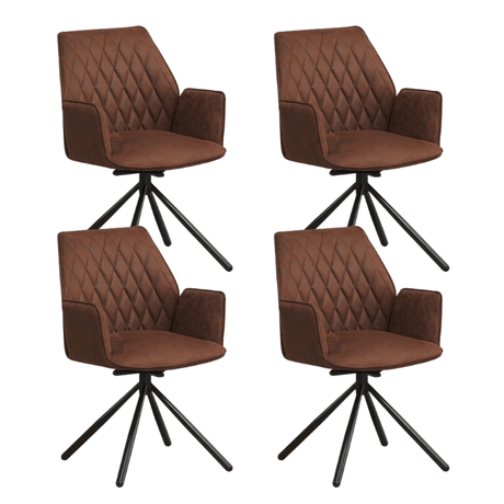Dining room chairs - Set of 4 Swivel dining room chairs Novan Industrial Brown Fabric - 180° Rotatable - Dimehouse