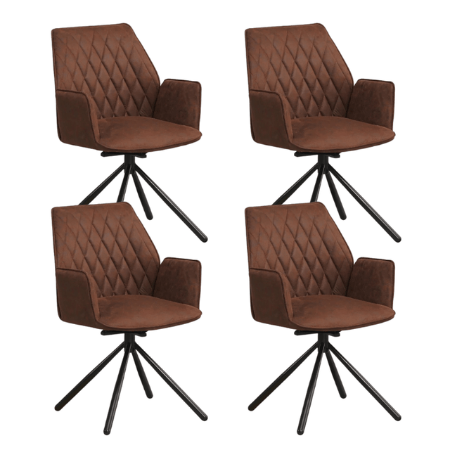 Dining room chairs - Set of 4 Swivel dining room chairs Novan Industrial Brown Fabric - 180° Rotatable - Dimehouse