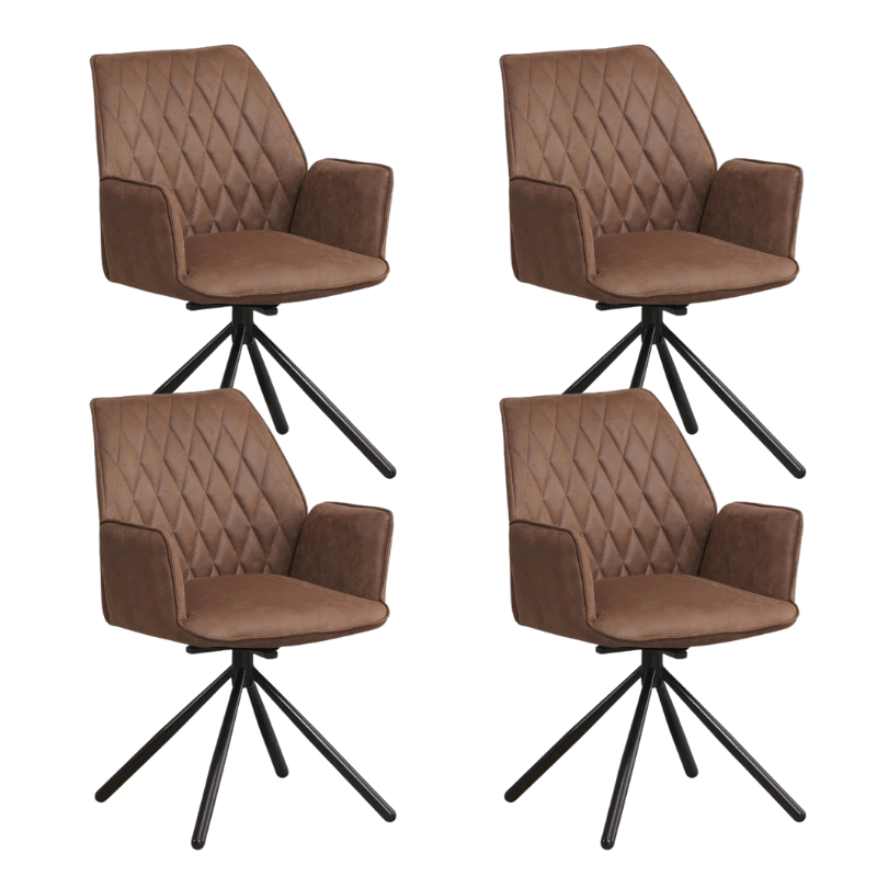 Dining room chairs - Set of 4 Swivel dining room chairs Novan Industrial Taupe Fabric - 180° Rotatable - Dimehouse