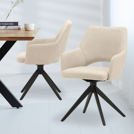 Dining room chairs - Modern Swivel Dining room chair Beige Fabric Sid - With Armrests - Dimehouse