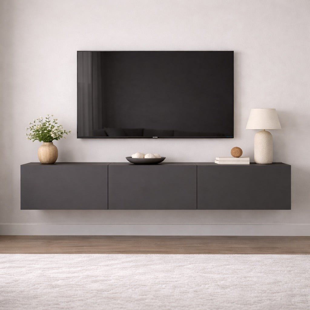 TV Furniture - Floating TV Furniture Anthracite Melamine - 150x30 cm - West - Dimehouse