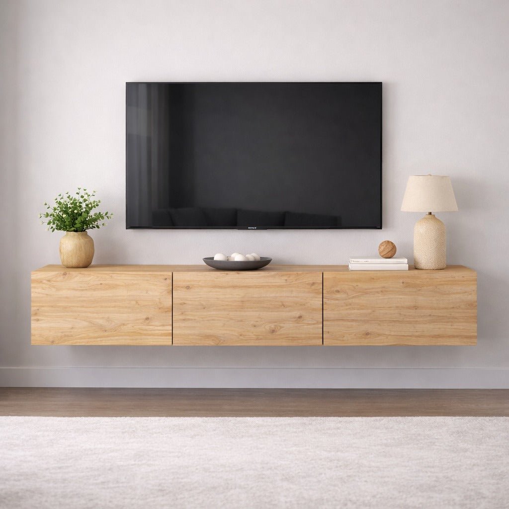 TV Furniture - Floating TV Furniture Beech Melamine - 150x30 cm - West - Dimehouse