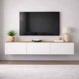 TV Furniture - Floating TV Furniture White with Oak Look Melamine - 150x30 cm - West - Dimehouse